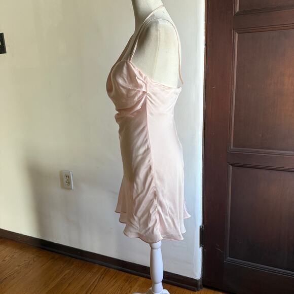 BARDOT Astrid Pink Satin Asymmetrical Fit & Flare Strappy Mini Slip Dress Small - Picture 4 of 6